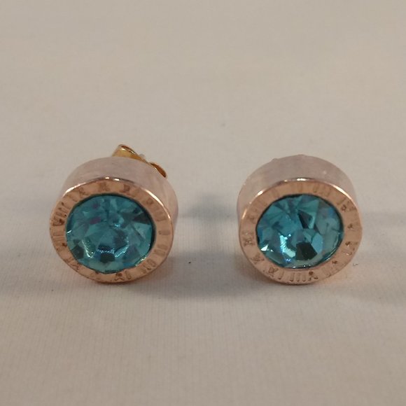 Mens Silver Stainless Steel Diamond Zircon Lake Blue Bezel Stud Earrings 1.28ctw - Picture 2 of 4